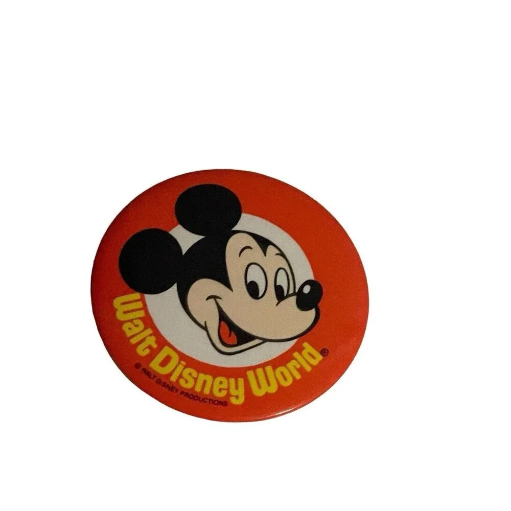 Vintage Walt Disney World Mickey Mouse Pin Back 3 1/2" Button Collectible